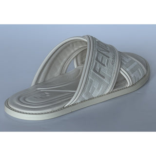 Fendi Men's FF Leather/Fabric Ivory Slide Sandals 12 US/11 UK IT 7X1548 NIB $730