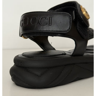 Gucci GG Quilted Open Toe Women’s Black Leather Sandals 10 US (40 Eu) 776936 NIB
