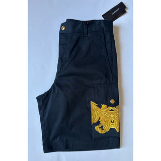 Versace Heritage Print Black Drill Fabric Shorts 50 Euro (34”) 1014373 NWT $900