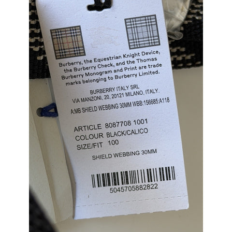 Burberry Silver Metal Buckle Shield Webbing Black Belt 100/40 8087708 NWT $490