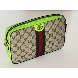 Gucci Ophidia GG Small Crossbody Bag Beige/Ebony /Neon Green 699439 NWT
