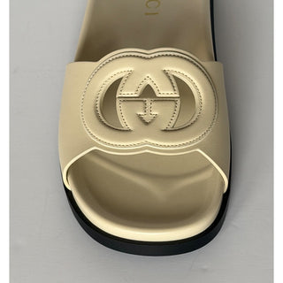 Gucci Interlocking G Leather Slide Sandals Ivory Women 9 US (39 Eu) E 818334 NIB