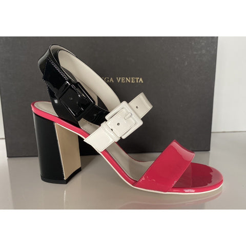 NIB $760 Bottega Veneta Strappy Block-heeled Patent Tricolor Sandals 7 US 565653