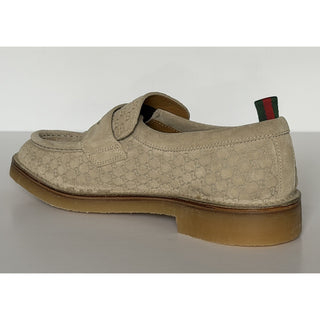 Gucci Mens GG Monogram Suede Loafers Shoes Oatmeal 10 US (9.5 Gucci) 831289 NIB
