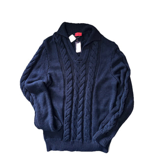$1795 Isaia Men Silk & Cotton-Blend Cable-Knit Polo Sweater Navy XXL