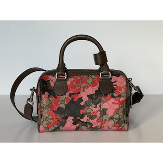 Gucci GG Small Boston Duffle Bag Pink/Red/Brown Camo Shoulder Bag 854860 NWT