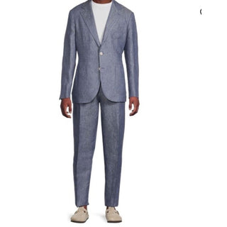 NWT $4995 BRUNELLO CUCINELLI Linen Classic-Fit Suit DENIM BLUE 42R US/52R Eu
