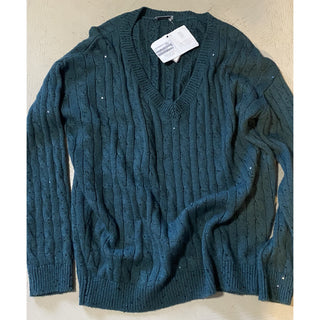 New $3795 Brunello Cucinelli Women Embellished Cashmere-Blend Sweater Green M
