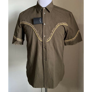 NWT $1490 Saint Laurent Men Western Shirt Green S ( 38/15 ) Italy