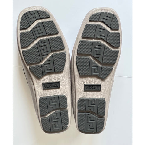 Versace Gold Medusa Men's Gray Leather Driver Shoes 8 US (41 Euro) 1017072 NIB