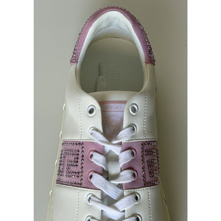 Versace Crystal Greek Women’s White/Pink Leather Sneakers 11.5 US 1013568 NIB