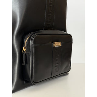 Versace Greca Embossed Leather Black Backpack Made in Italy 1020735NWT $1925