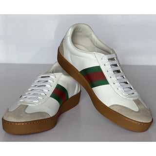 Gucci Women’s Web Leather/Suede Sneakers Natural White 8 US (38 Euro) 858912 NIB
