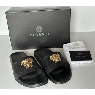 Versace Gold Medusa Head Slides Sandals Black 10 US (40 Eu) IT NIB $450 1004190