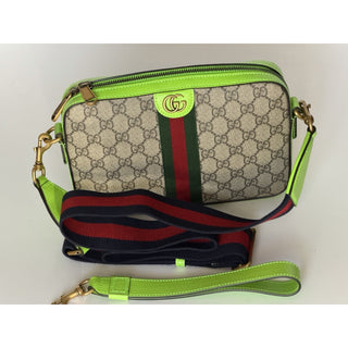 Gucci Ophidia GG Small Crossbody Bag Beige/Ebony /Neon Green 699439 NWT