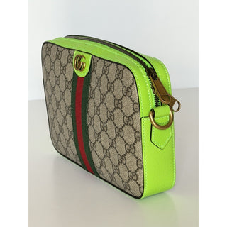 Gucci Ophidia GG Small Crossbody Bag Beige/Ebony /Neon Green 699439 NWT