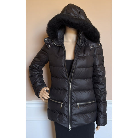 Escada Sport Women’s Black Down Puffer Jacket Fur Trim Hood 34 Eu (S) 5018537