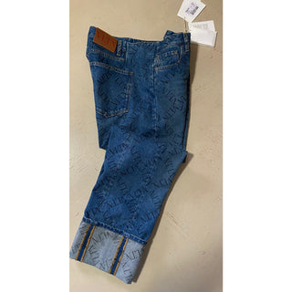 NWT $995 Valentino Men Straight-Flat Logo Cuffed Jeans Pant Blue 34 US ( 50 Eu )