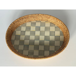 MacKenzie-Childs Sterling Check Rattan Enamel Large Oval Serving Tray 15x11