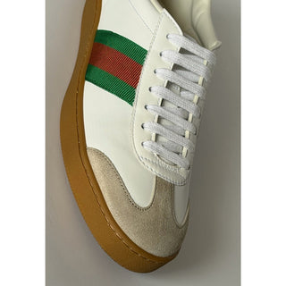 Gucci Women’s Web Leather/Suede Sneakers Natural White 8 US (38 Euro) 858912 NIB