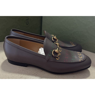New $1270 Gucci Mens Leather Moccasin Loafers Shoes chocolate brown 8 US/7 UK