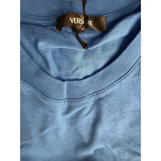 Versace Greek Key Print Cotton Jersey T-Shirt Blue/White 2XL 1014427 NWT