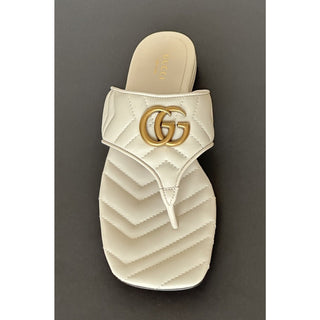 Copied - Gucci GG Marmont Padded White Leather Thong Sandals 6.5 US (36.5 Eu) 776948 NIB