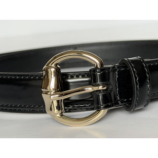 Gucci Metal Bamboo Detail Buckle Women's Black Leather Belt 95/38 IT 828330 NWT