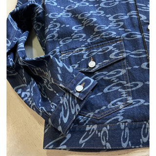 New $2900 Gucci Men Oversized GG Distorted Laser Jacket DK Blue/Mix 44 US/54 Eu