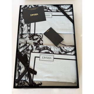 Versace Home Barocco Full 4 Piece Bed Sheet Set Gray/Black Italy ZBEDSET06 NIB