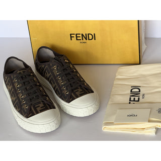 Fendi Domino FF Jacquard Sneakers Brown Men 13 US (12 Fendi) IT 7E1553 NIB $770