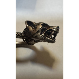 New Authentic GUCCI Silver A. Forest Wolf Ring Black Prezioso 8 US ( 16 ) 511851