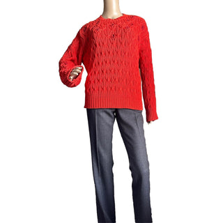 Loro Piana Women Valencia Cabled Cotton Sweater Orange Size XL Italy New $3350