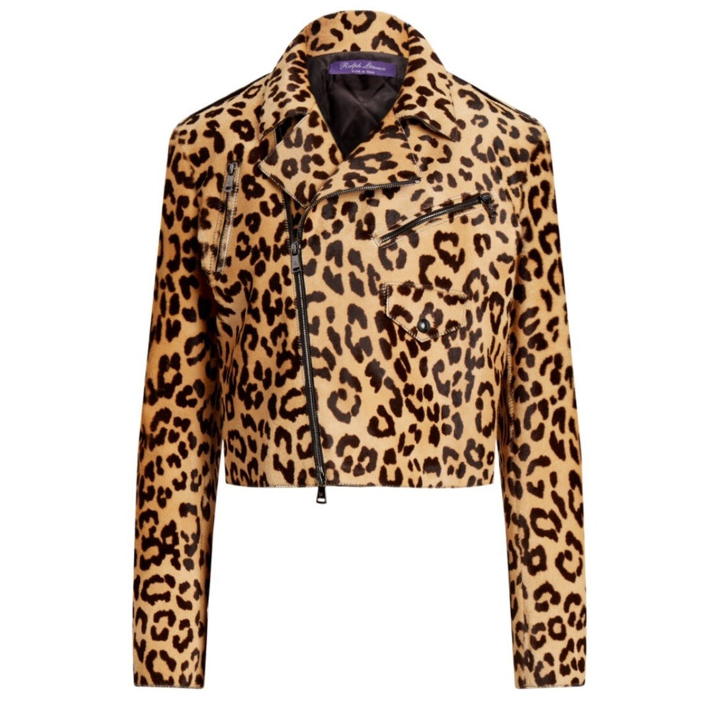 Ralph Lauren Purple Label Women Leopard Print Fur Biker Jacket 8/44 New $6790