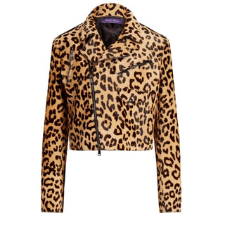 Ralph Lauren Purple Label Women Leopard Print Fur Biker Jacket 8/44 New $6790