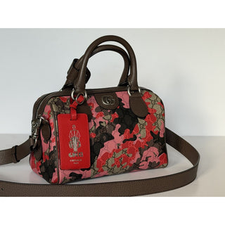 Gucci GG Small Boston Duffle Bag Pink/Red/Brown Camo Shoulder Bag 854860 NWT