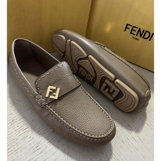 Fendi FF Leather Brown Driver Shoes 10 US (9 Fendi) 7D1682 IT NIB $830