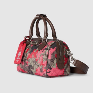 Gucci GG Small Boston Duffle Bag Pink/Red/Brown Camo Shoulder Bag 854860 NWT