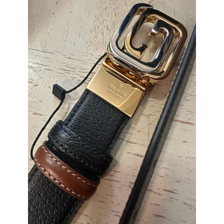 New Gucci Men Leather Reversible belt GG Buckle Black/Brown 115/46 715603