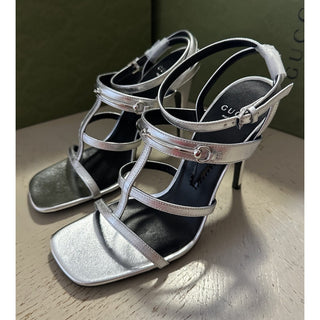 Gucci Women’s Leather Dress Sandal Shoes Silver 7.5 US/37.5 Eu New 771563