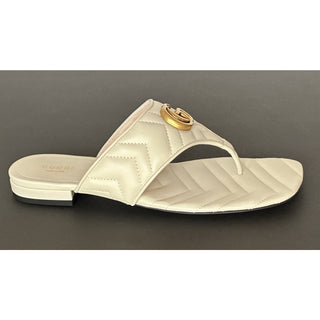 Copied - Gucci GG Marmont Padded White Leather Thong Sandals 6.5 US (36.5 Eu) 776948 NIB