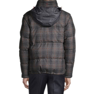 New $3250 Isaia Glen Plaid Puffer Jacket Vest Coat Charcoal 42 US/52 Eu Italy