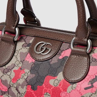Gucci GG Small Boston Duffle Bag Pink/Red/Brown Camo Shoulder Bag 854860 NWT