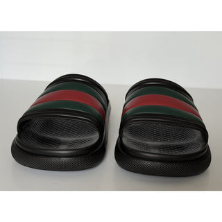 Gucci Men’s Rubber Black/Green/Red Sandals 10.5 US (10 Gucci) Italy 780286 NIB