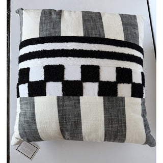Mackenzie Childs Black Checks And Stripes Throw Pillow 20"x20" NWT