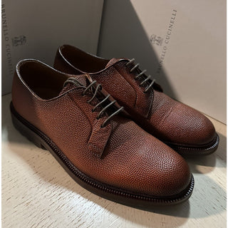 NIB $1250 Brunello Cucinelli Men Grained Leather Shoes LT Burgundy 9 US/42 Eu
