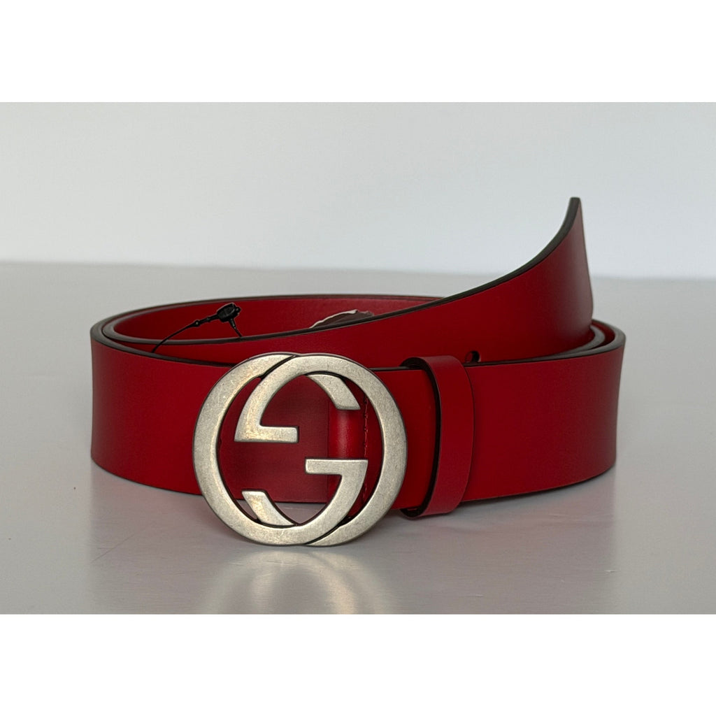 Gucci Interlocking G Buckle Leather Belt Red 95/38 Italy 546389 NWT