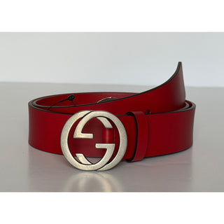 Gucci Interlocking G Buckle Leather Belt Red 95/38 Italy 546389 NWT