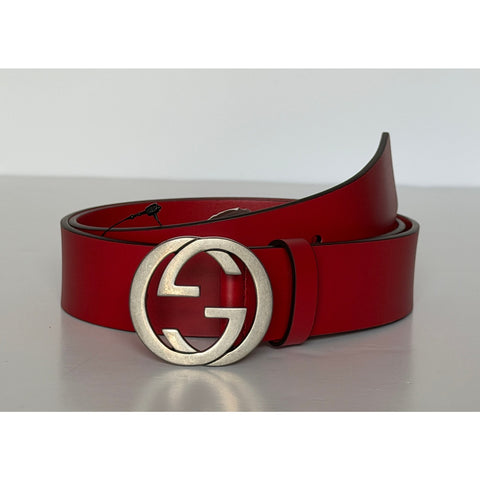 Gucci Interlocking G Buckle Leather Belt Red 95/38 Italy 546389 NWT