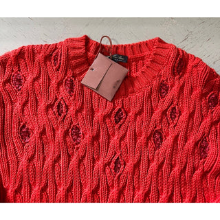 Loro Piana Women Valencia Cabled Cotton Sweater Orange Size XS Italy New $3350